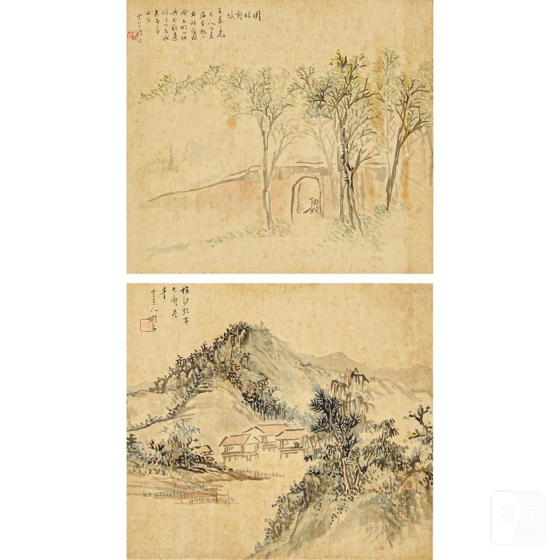 清光绪 程门山水小品二幅 - 图1